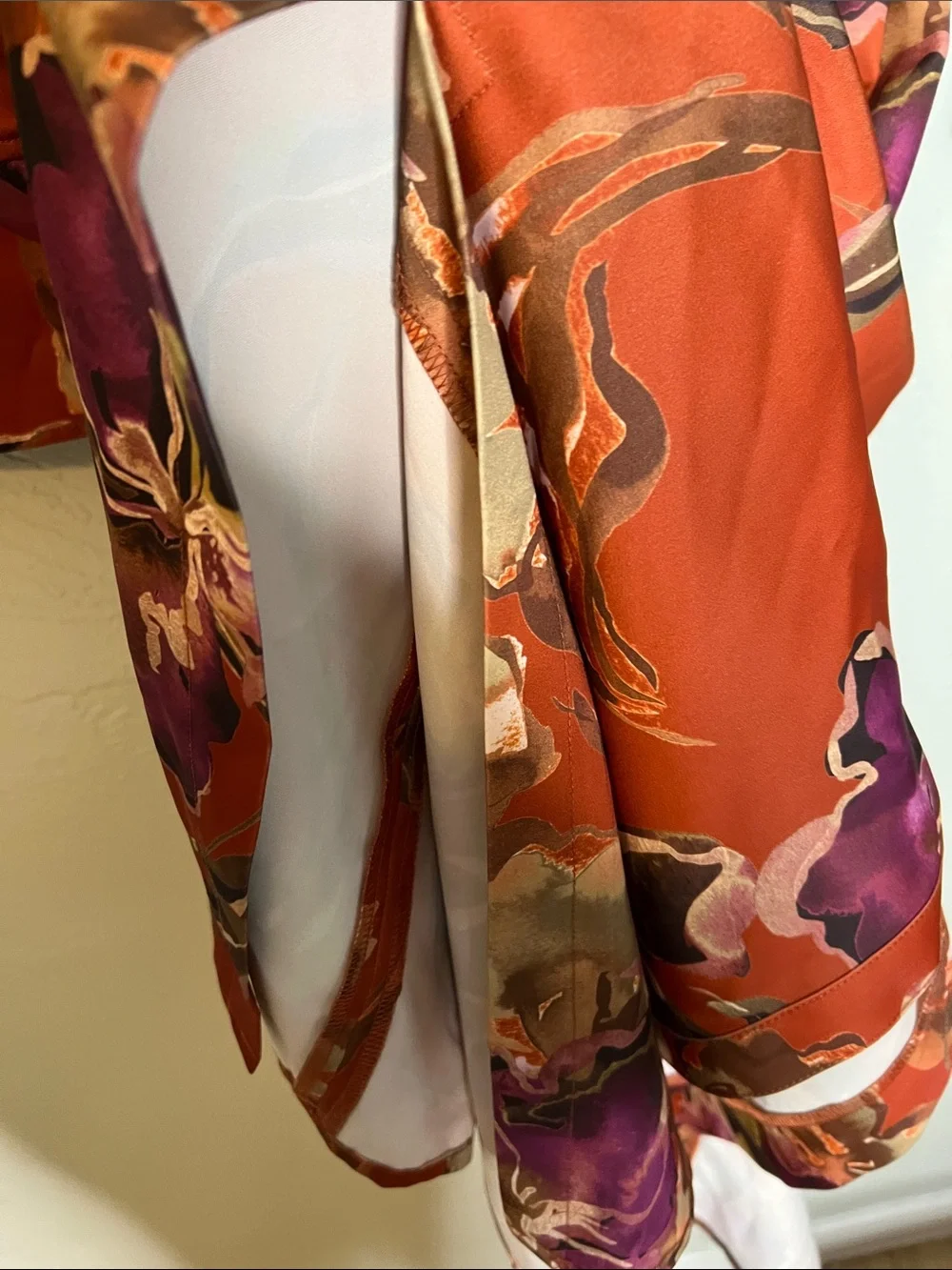 Donna Karan Midi Dress  Floral Print Long Sleeve Shirt Dress - Rust & Purple NWT - Picture 6 of 6